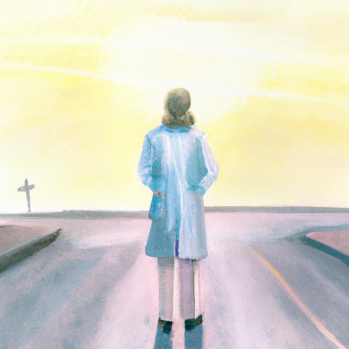 AI drawing of a doctor in front of a path.