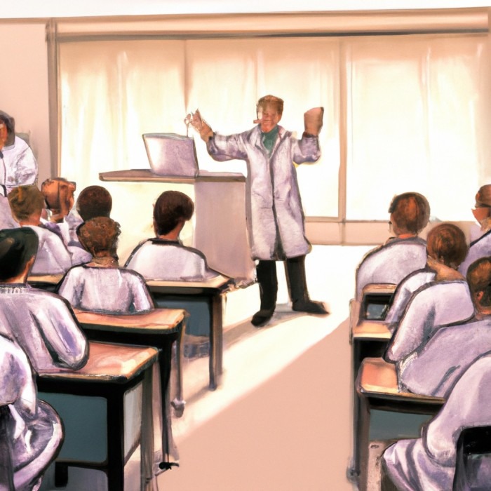 Doctor presenting in a lecture hall.