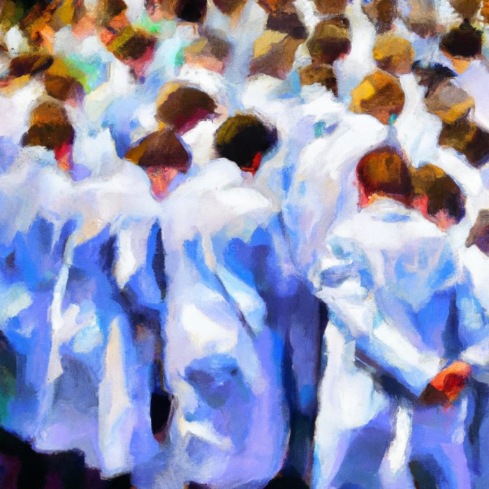 AI painting of masses of doctors from behind.