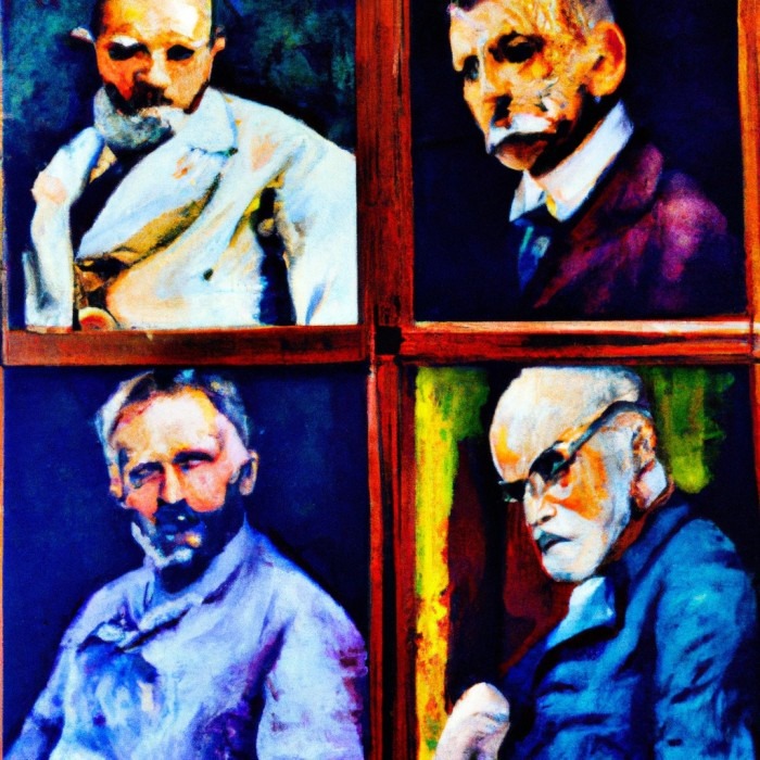 AI painting of specific doctors, including Wilhelm Carl Röntgen, Alexander Fleming, and Alan Cribier.