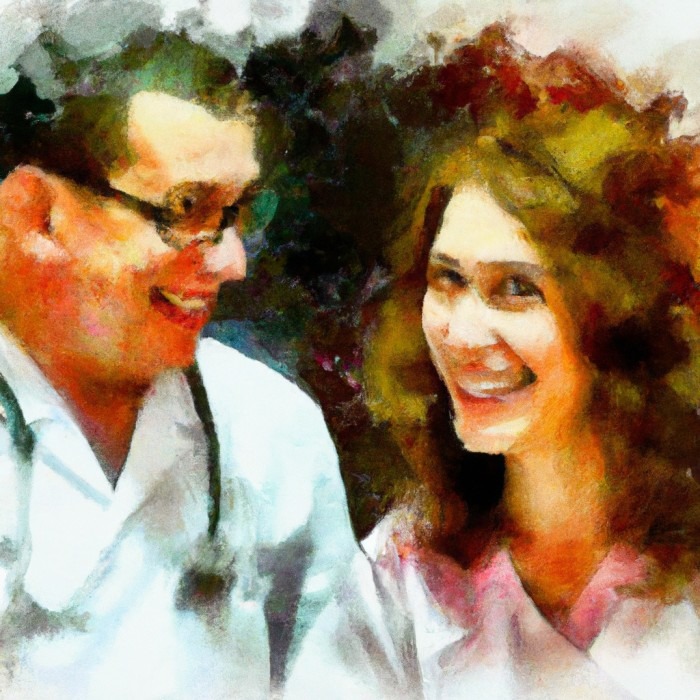 AI drawing of two doctors laughing.
