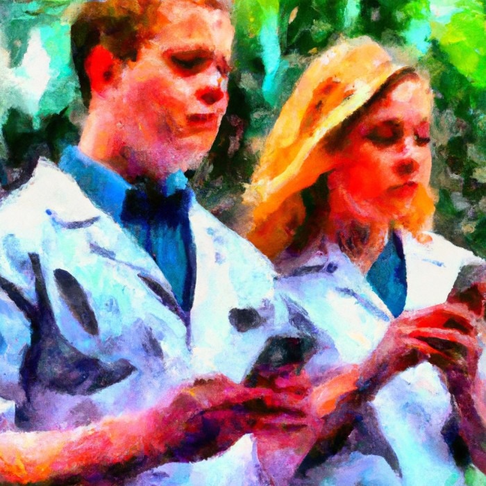 AI image of two people on phones.
