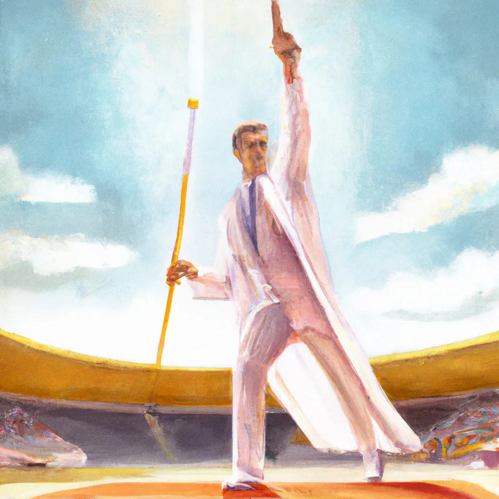AI generated doctor with a spear in a stadium.