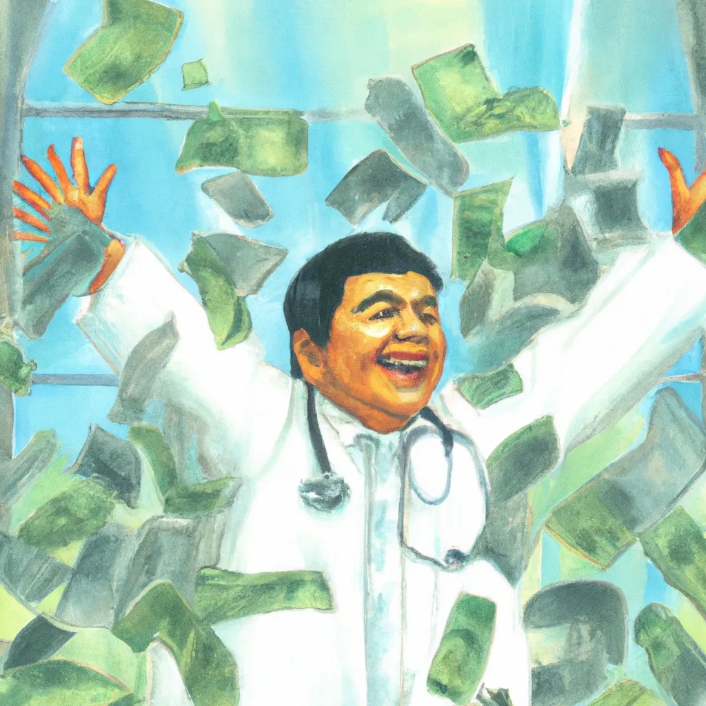 AI generated doctor with money flying around him.