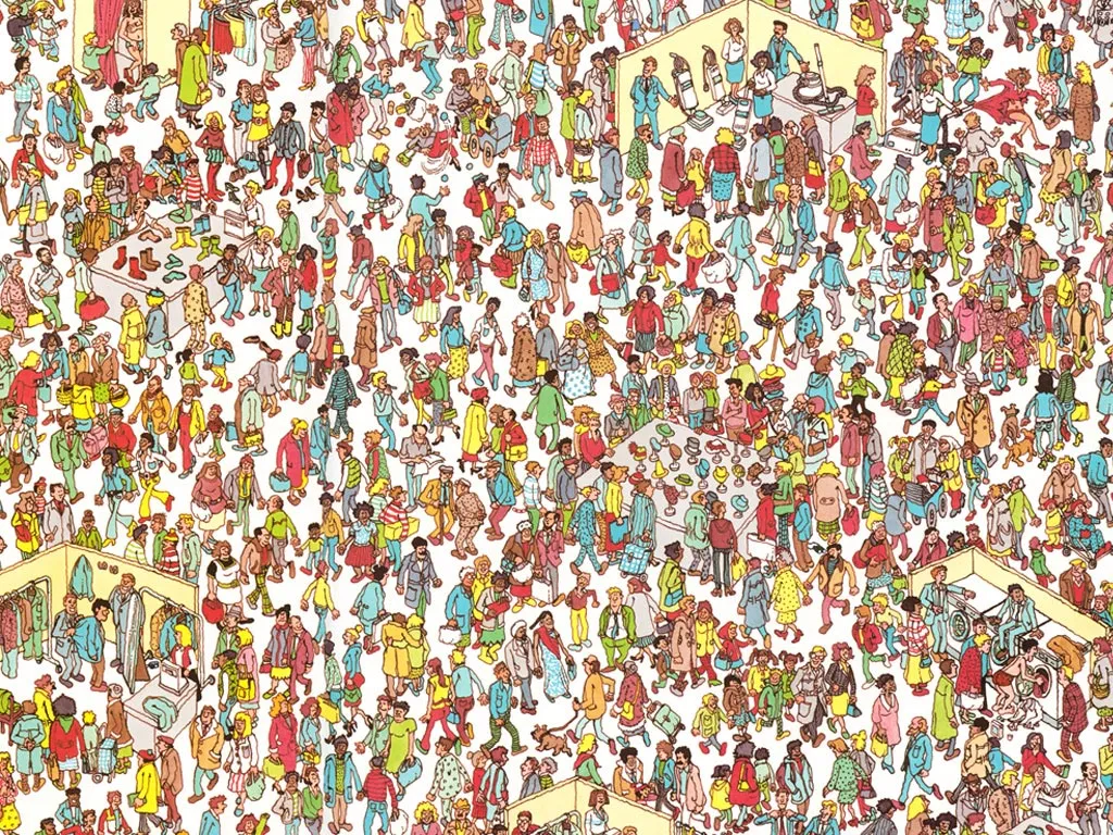 Illustration of many people where you have to search Waldo.