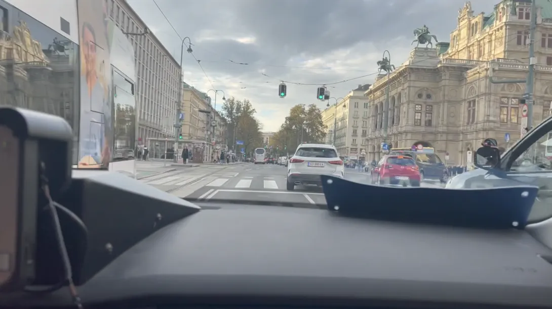 POV of emergency vehicle on the Vienna opera ring.